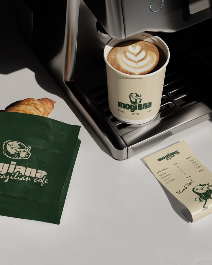 Branded coffee cup on cafe counter